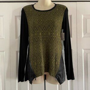 Patrizia Luca Sleek Knit Long Sleeve Top Zipper flare sides - NWT